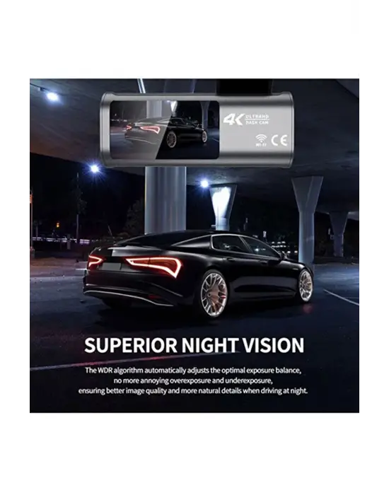 4k Wifi Çift Kameralı Araç Kamerası Gece Görüşlü G-sensörlü Dash Cam 170 Derece