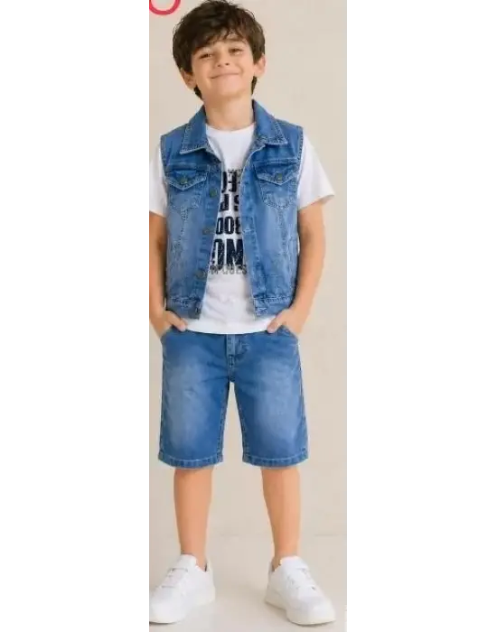 5/12 Yaş Kot(denim) Kumaş Tişörtlü Çocuk Takımı