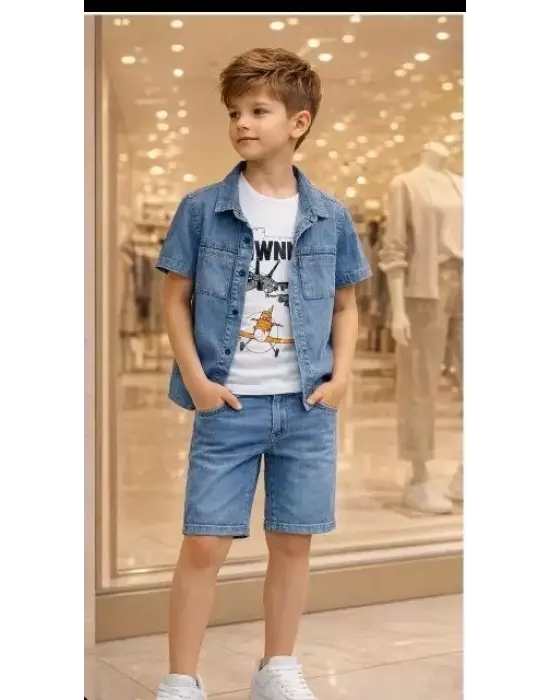 5/12 Yaş Kot(denim) Kumaş Tişörtlü Çocuk Takımı