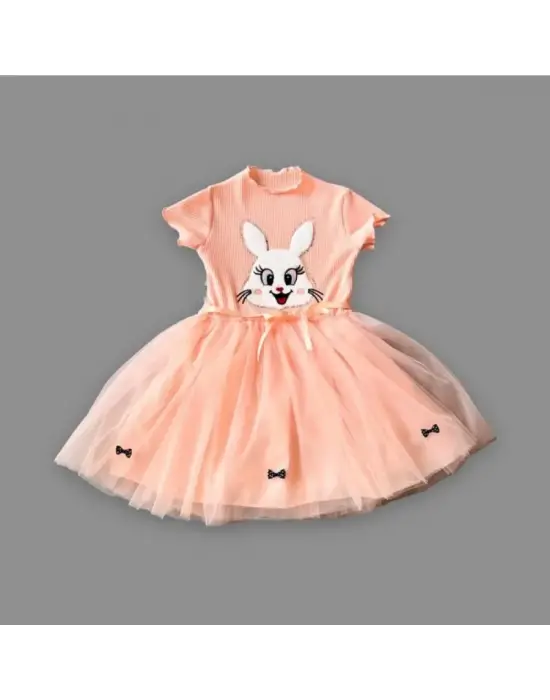 Etkileyici Tavşan Baskılı Kız Çocuk Elbisesi