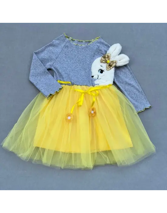 Zarif Tavşan Desenli Kız Çocuk Tütü Elbise