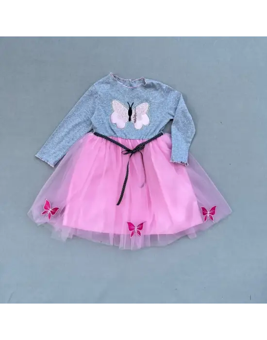 Zarif Taşlı Kelebek Desenli Çocuk Tütü Elbise