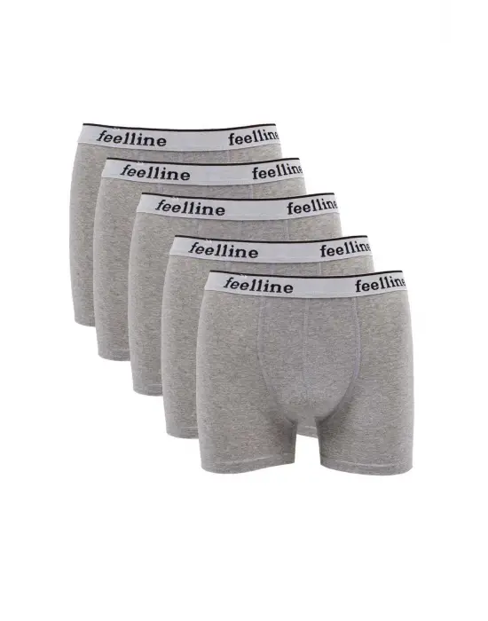 Omarı Doğal Likralı Erkek Boxer Takımı Gri Pamuklu 5 Parça