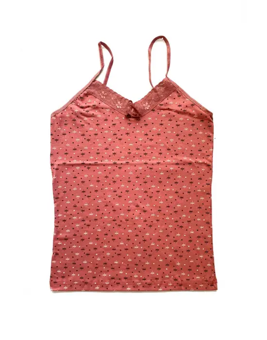 5 Adet Kadın Askılı Desenli Atlet Dantelli Empirme Pamuklu Penye D1-5