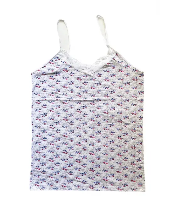 5 Adet Kadın Askılı Desenli Atlet Dantelli Empirme Pamuklu Penye D6-10