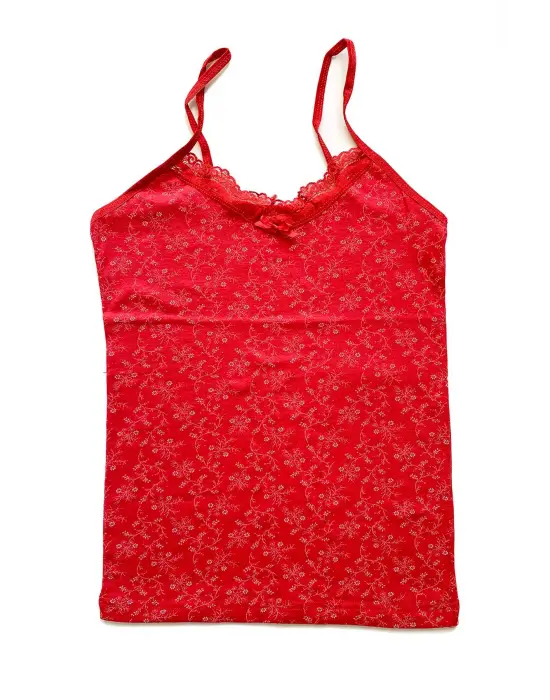 5 Adet Kadın Askılı Desenli Atlet Dantelli Empirme Pamuklu Penye D6-10