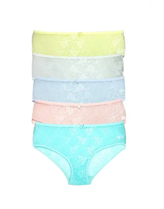 5 Adet Kadın Komple Tül Dantel   Külot