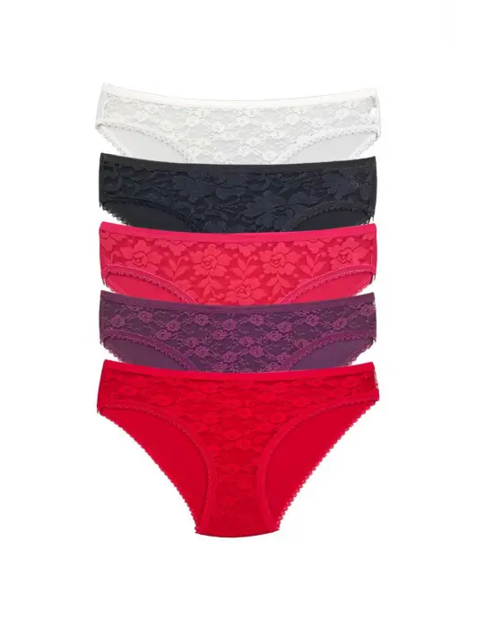 Omarı Şeffaf Dantel Detaylı Kadın Slip Külot Seti