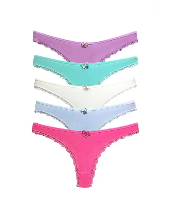 5 Adet Pamuklu Kadın Klasik Dantelli String Tanga