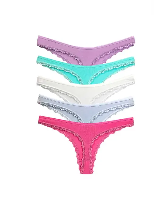 5 Adet Pamuklu Kadın Klasik Dantelli String Tanga