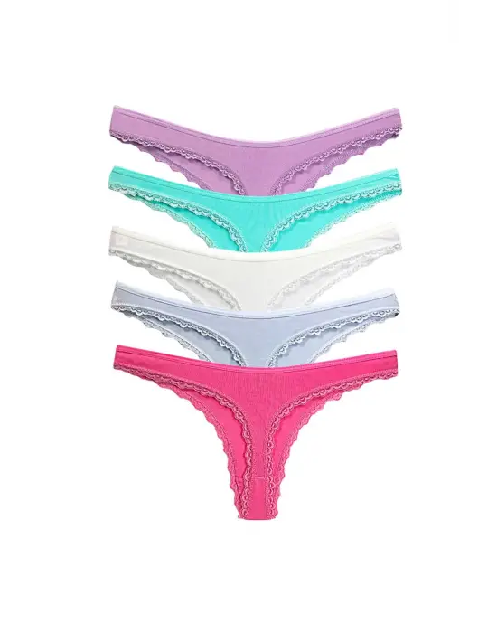 Omarı Pamuklu Kadın Dantelli String Tanga - 5 Adet