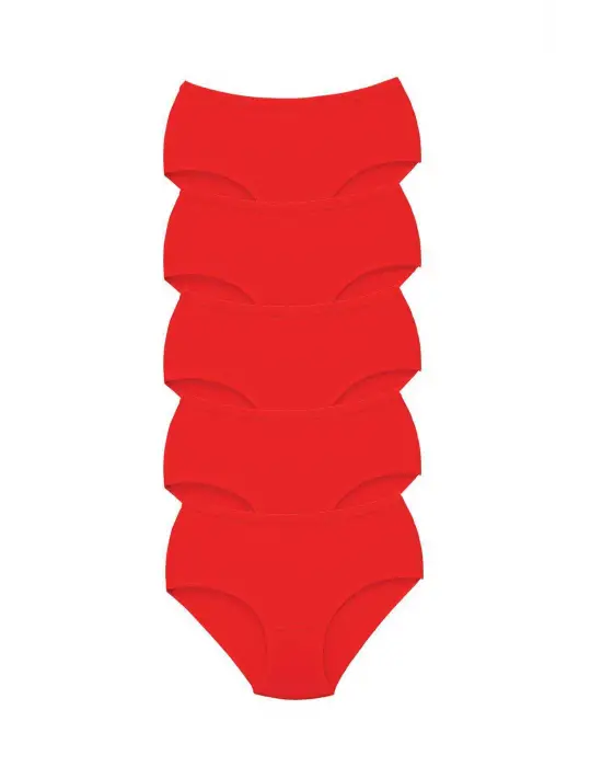 5 Adet Tutku Kadın Yüksek Bel   Kalın Lastik Külot Kırmızı