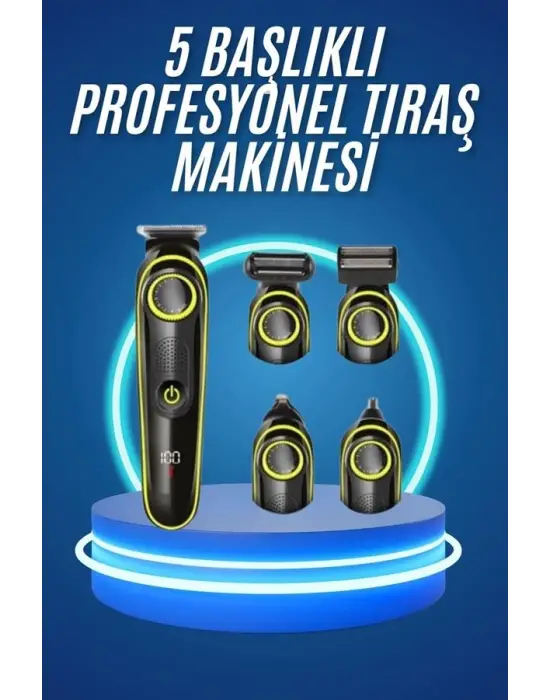 5 Başlıklı Şarjlı Tıraş Makinesi Kablosuz Saç Sakal Burun Tıraşına Uygun