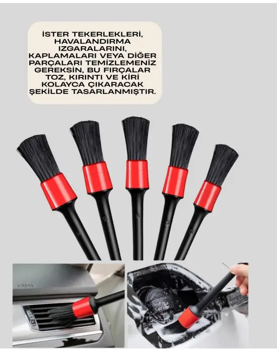 5 Boy Fırçalı Araba Temizlik Seti-derin Temizlik Sağlayan Yumuşak Fırçalar