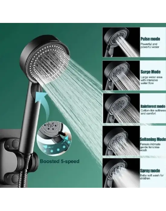 5 Kademeli Duş Başlığı Siyah