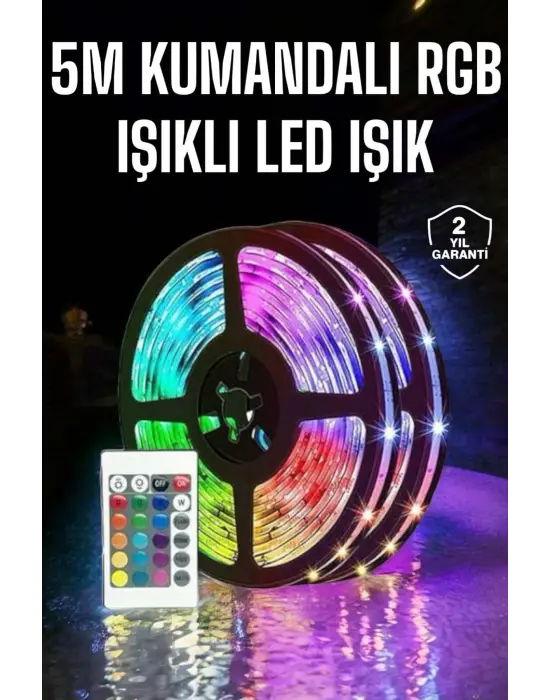 5 Metre Şerit Led Rgb Işıklı Kumandalı Güç Adaptörü Her Ortama Uygun