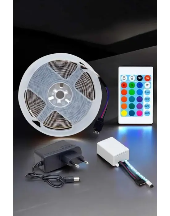 5 Metre Şerit Led Rgb Işıklı Kumandalı Güç Adaptörü Her Ortama Uygun