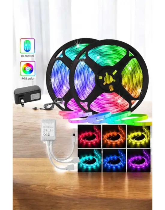 5 Metre Şerit Led Rgb Işıklı Kumandalı Güç Adaptörü Her Ortama Uygun