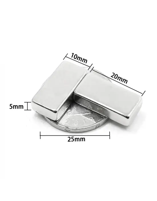50 Adet 20x10x5 Mm Neodyum Magnet N35 Güçlü Mıknatıs Köşeli Ve Dayanıklı Nikel Kaplama