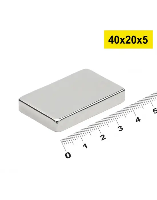 50 Adet 40x20x5mm Neodyum Magnet Güçlü N35 Mıknatıs Köşeli Nikel Kaplama