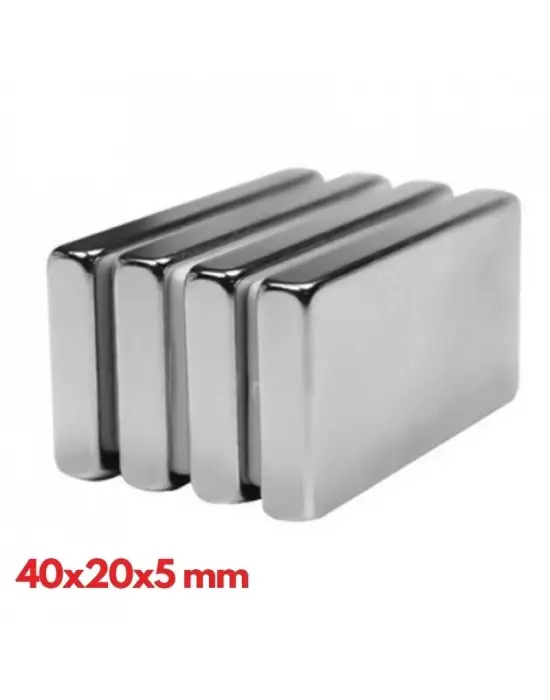 50 Adet 40x20x5mm Neodyum Magnet Güçlü N35 Mıknatıs Köşeli Nikel Kaplama