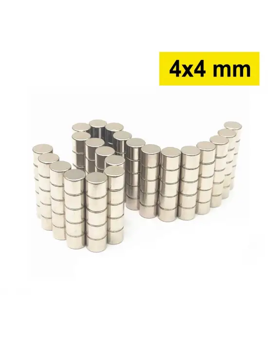 50 Adet 4x4 Mm Yuvarlak Neodyum Mıknatıs N35 Güçlü Magnet Nikel Kaplama