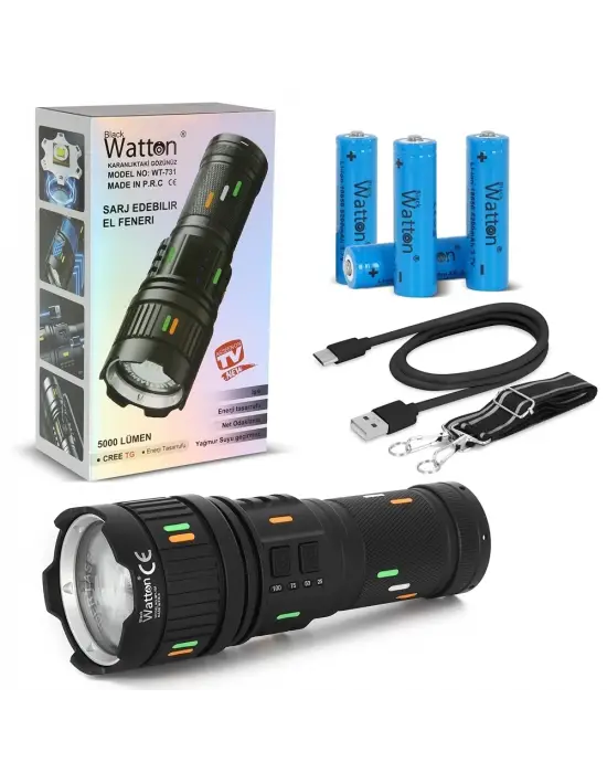 5000 Lümen Cree Tg Led Şarj Göstergeli El Feneri  Wt-731