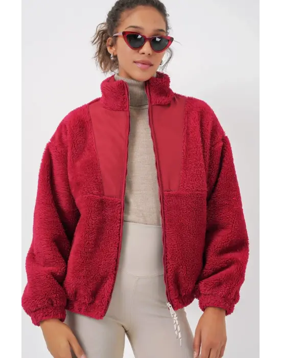 5194 Peluş Mont Ceket - A.Bordo