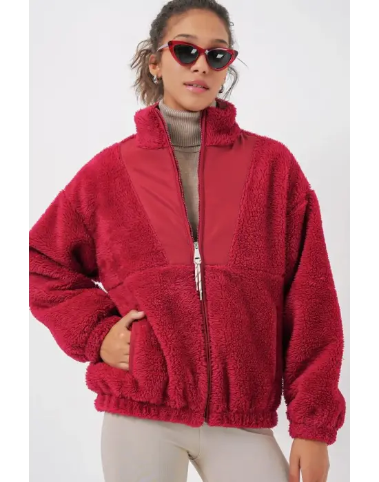 5194 Peluş Mont Ceket - A.Bordo