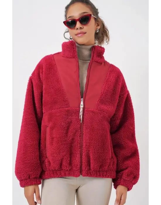 5194 Peluş Mont Ceket - A.Bordo