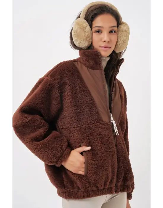 5194 Peluş Mont Ceket - Kahverengi