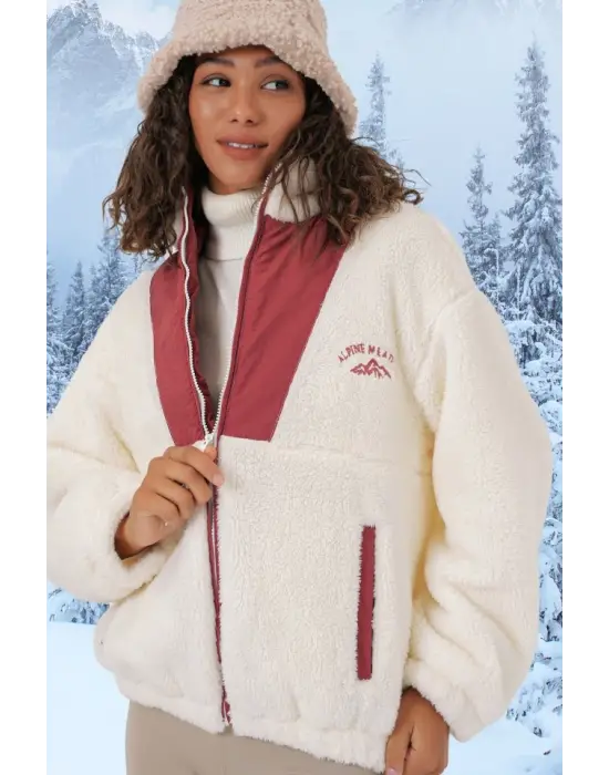 5194 Peluş Mont Ceket - Kiremit