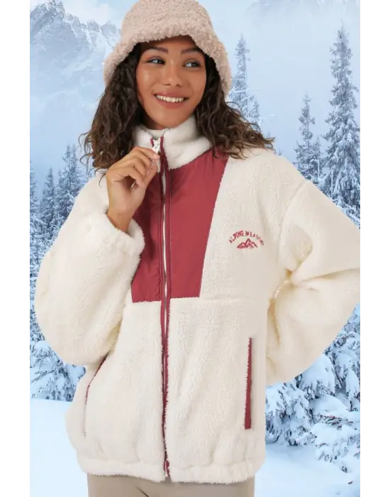 5194 Peluş Mont Ceket - Kiremit