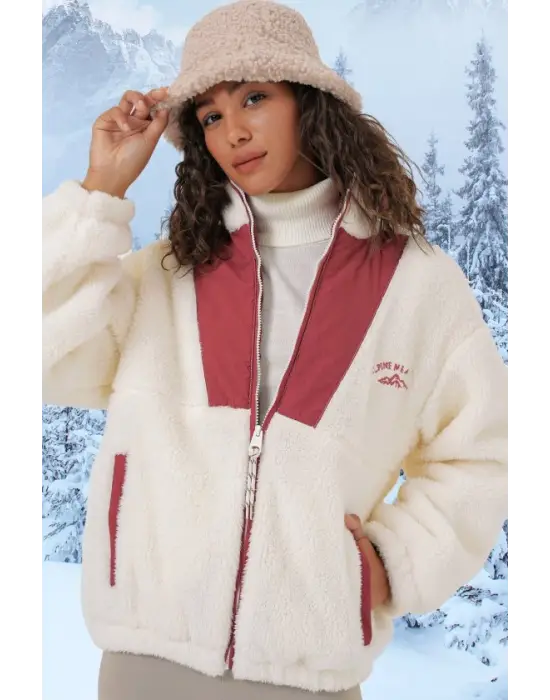 5194 Peluş Mont Ceket - Kiremit