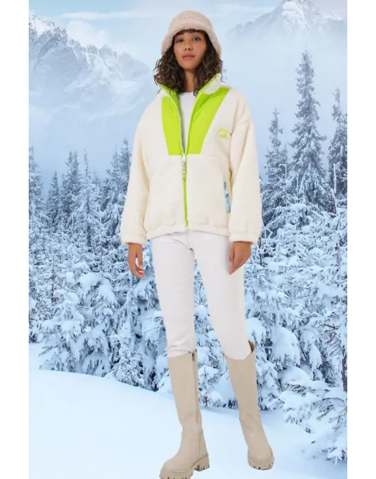 5194 Peluş Mont Ceket - Yeşil