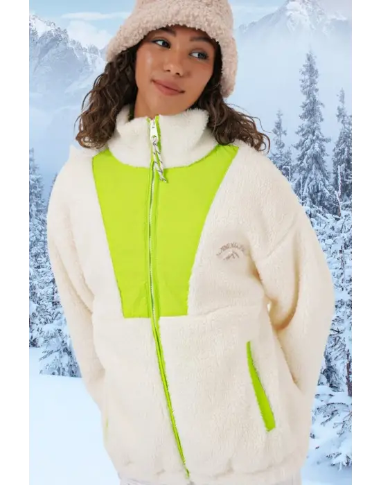 5194 Peluş Mont Ceket - Yeşil