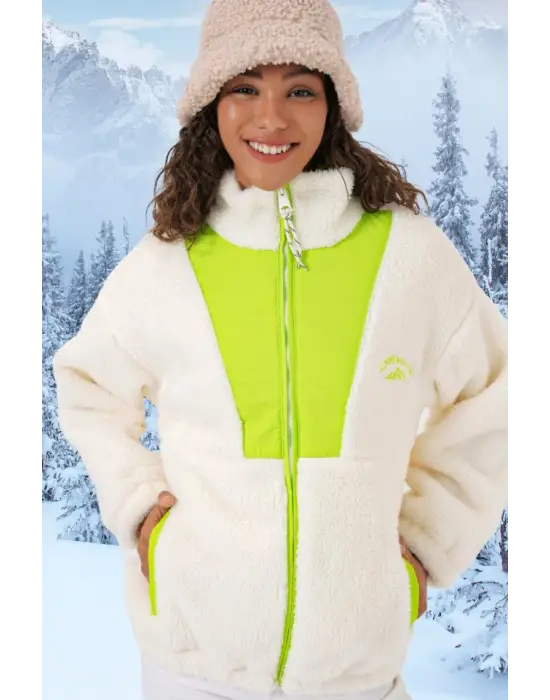 5194 Peluş Mont Ceket - Yeşil