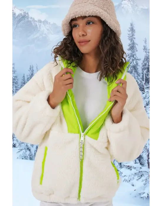 5194 Peluş Mont Ceket - Yeşil