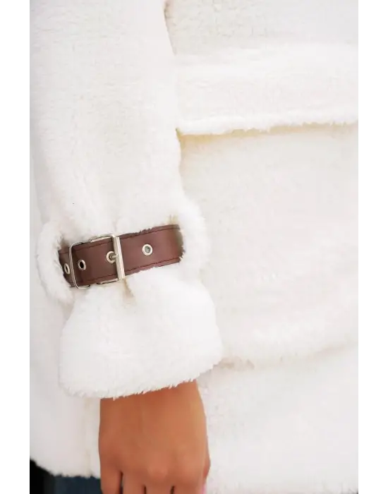 5206 Oversize Peluş Mont - Taba
