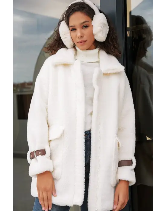 5206 Oversize Peluş Mont - Taba