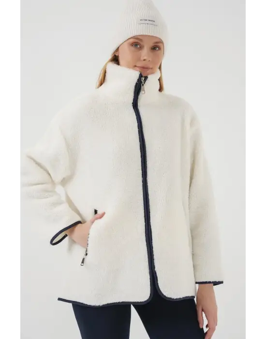 5211 Fermuarlı Peluş Mont - Lacivert