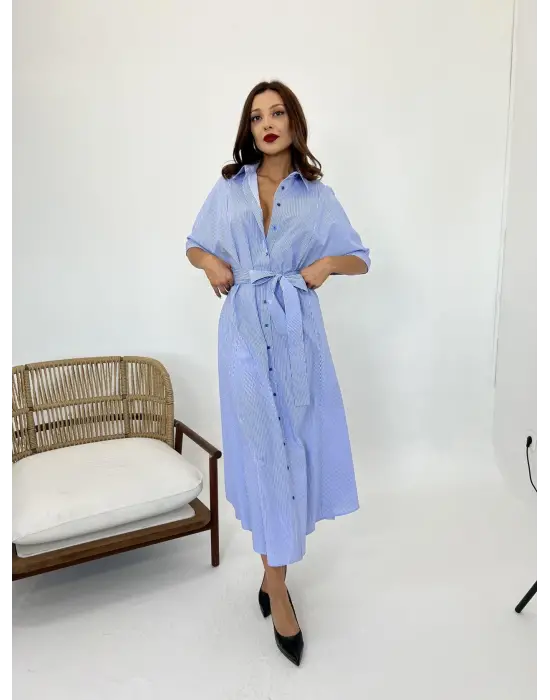 5318 ELBİSE-MAVİ BEYAZ ÇİZGİLİ