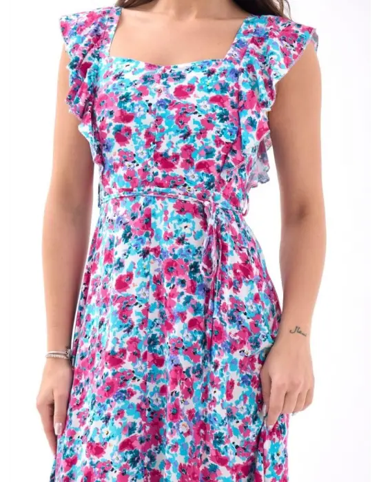 Omarı Dantel Detaylı Kırmızı Elbise