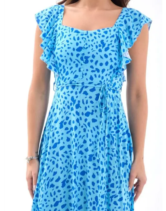 Omarı Vintage Şifon Elbise - Gri Renkli Kadife Detaylarıyla