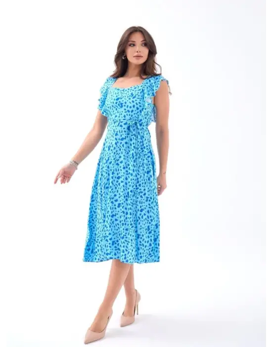 Omarı Vintage Şifon Elbise - Gri Renkli Kadife Detaylarıyla