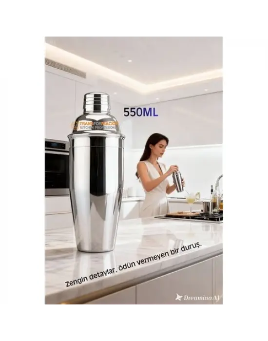 550 ml Inox Shaker - Kokteyl Karıştırma Kabı  Süzgeçli Bar Shaker Paslanmaz Çelik