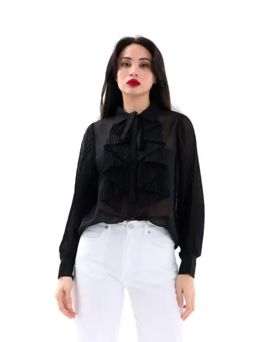 Omarı Şık Siyah Gömlek Modası