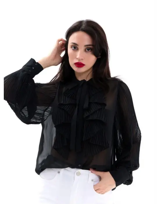 Omarı Şık Siyah Gömlek Modası