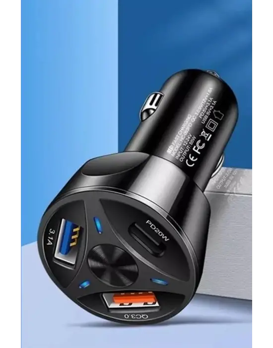 55w 3 Port Usb Araç İçin Telefon Şarj Cihazı 3 Girişli Çakmaklık Adaptör-31a Pd 20w Qc 30