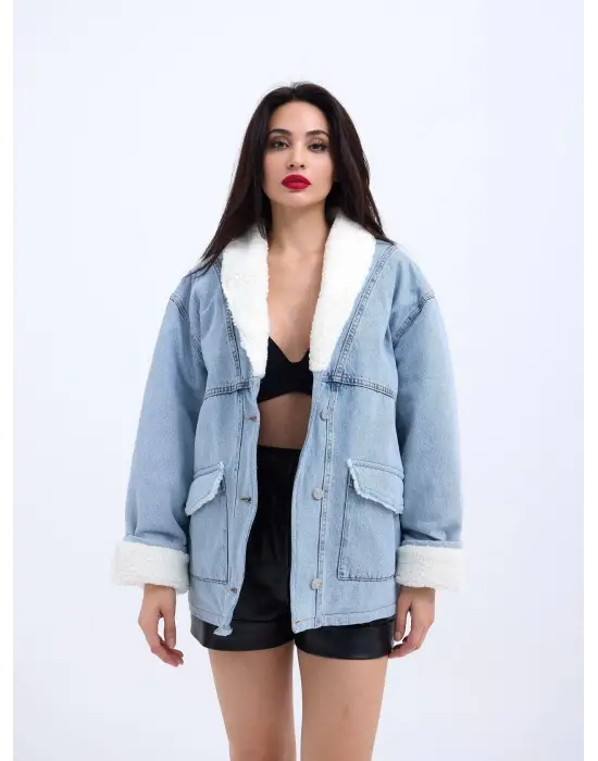 Omarı Modern Mavi Kot Ceket Stili